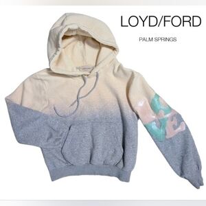 Loyd/Ford Palm Springs Gray Pink Ombre Sequin LOVE Hoodie Sweatshirt Small
